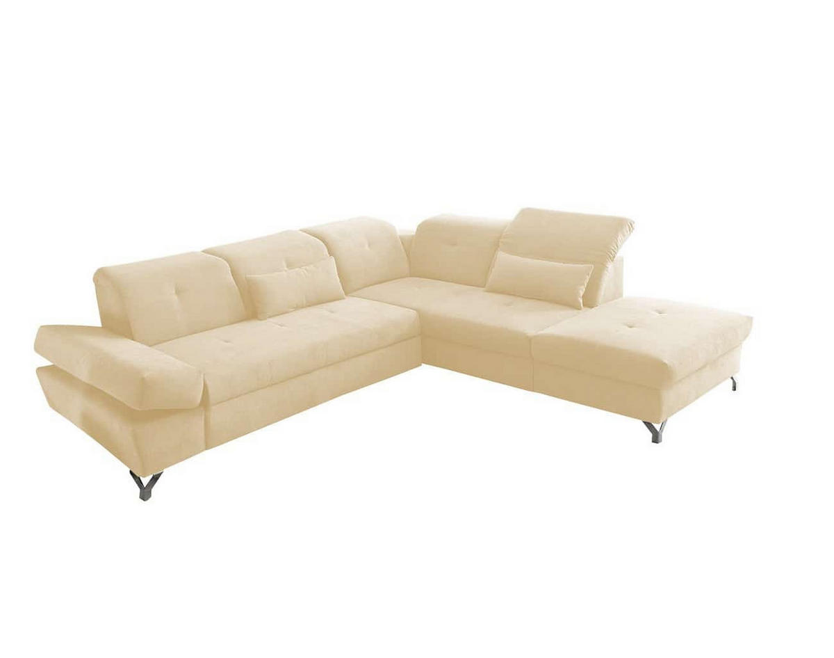 ECKSOFA mit Schlaffunktion und verstellbaren Kopflehnen - Chromfarben/Beige, Textil/Metall (245/275cm) - ed exciting design