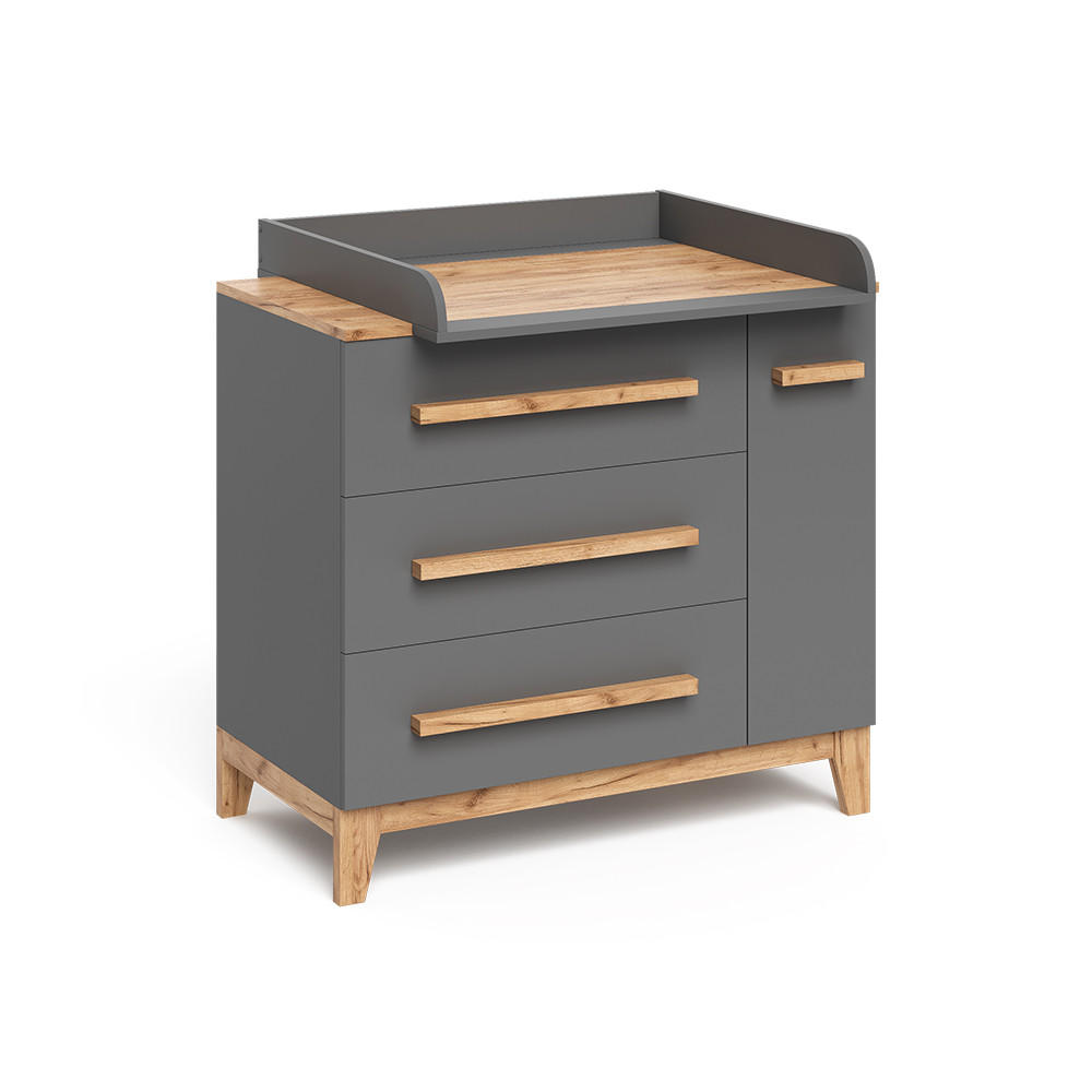 WICKELKOMMODE Malia Grau 98 x 98 cm mit 1 Tür & 3 Schubladen - Hellgrau/Grau, Holzwerkstoff (98/98/52cm) - VitaliSpa