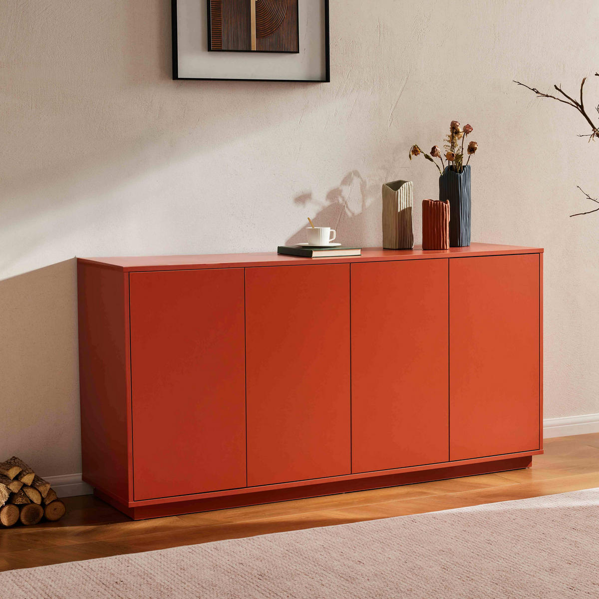 SIDEBOARD 160 cm, Ziegelrot - Orange, Holz (45/80/160cm) - Oviala