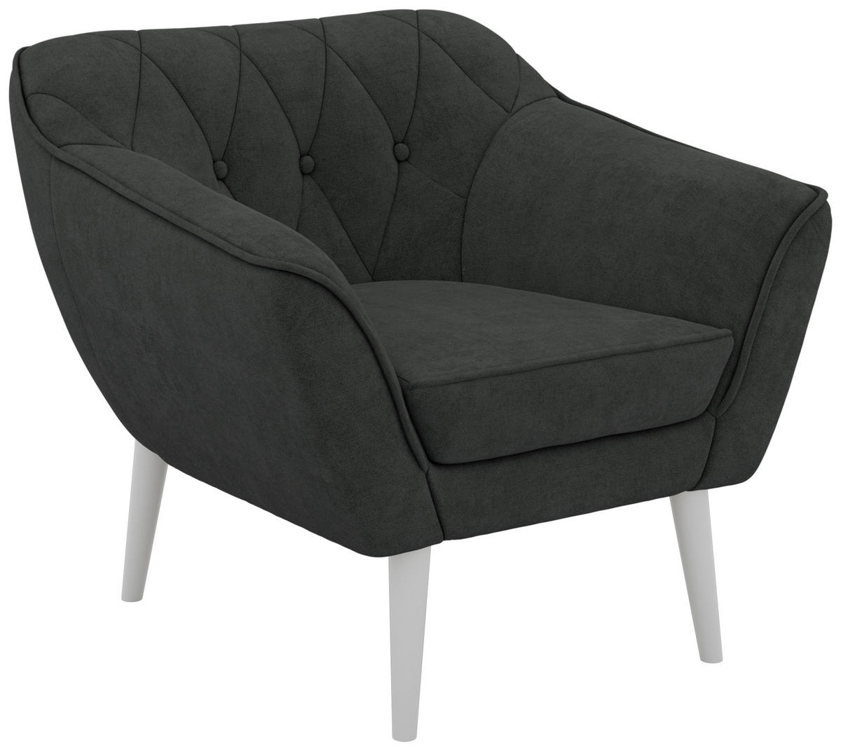 KRESLO PIRS - Tmavosivá Štruktúrovaná látka - Biele nohy - biela/grafitová, kompozitné drevo/textil (80/75/74cm) - MKS