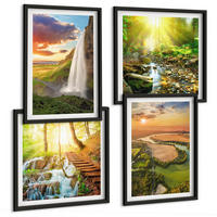 BILDER SET 4er Set - 50x50 cm & 40x60 cm Schwarzer Rahmen - Orange Mountain Wasserfall - Schwarz, Kunststoff (50/50cm) - TULUP