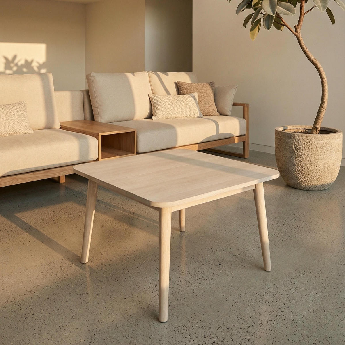 COUCHTISCH quadratisch Eiche massiv 70/70/52 cm - Beige, Holz (70/70/52cm) - Furnhouse