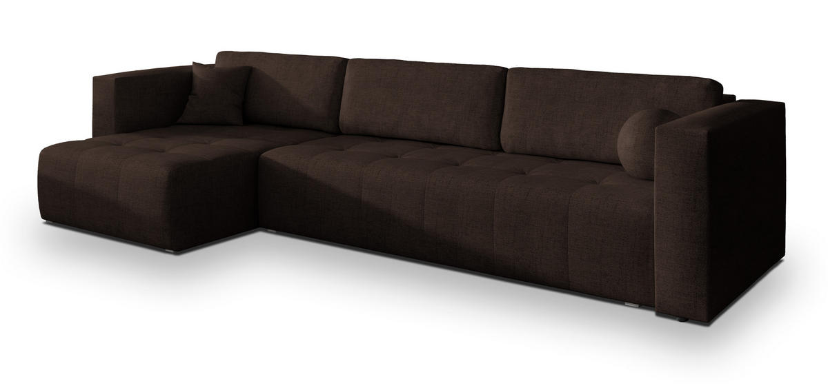 ECKSOFA OLVERA Braun Geflochtener Stoff mit Schlaffunktion - Braun, Holz (347/148cm) - MASSENO