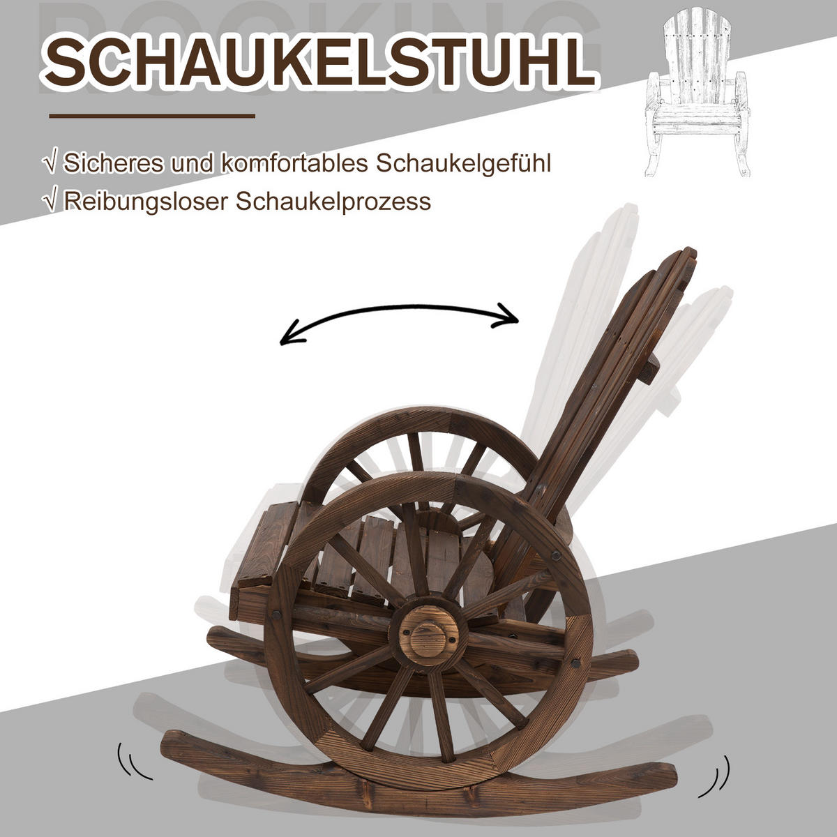SCHAUKELSTUHL, mit Rollen-Design, Massivholz, Dunkelbraun, 68 x 88 x 92 cm - Dunkelbraun, Holz (88/92/68cm) - Outsunny