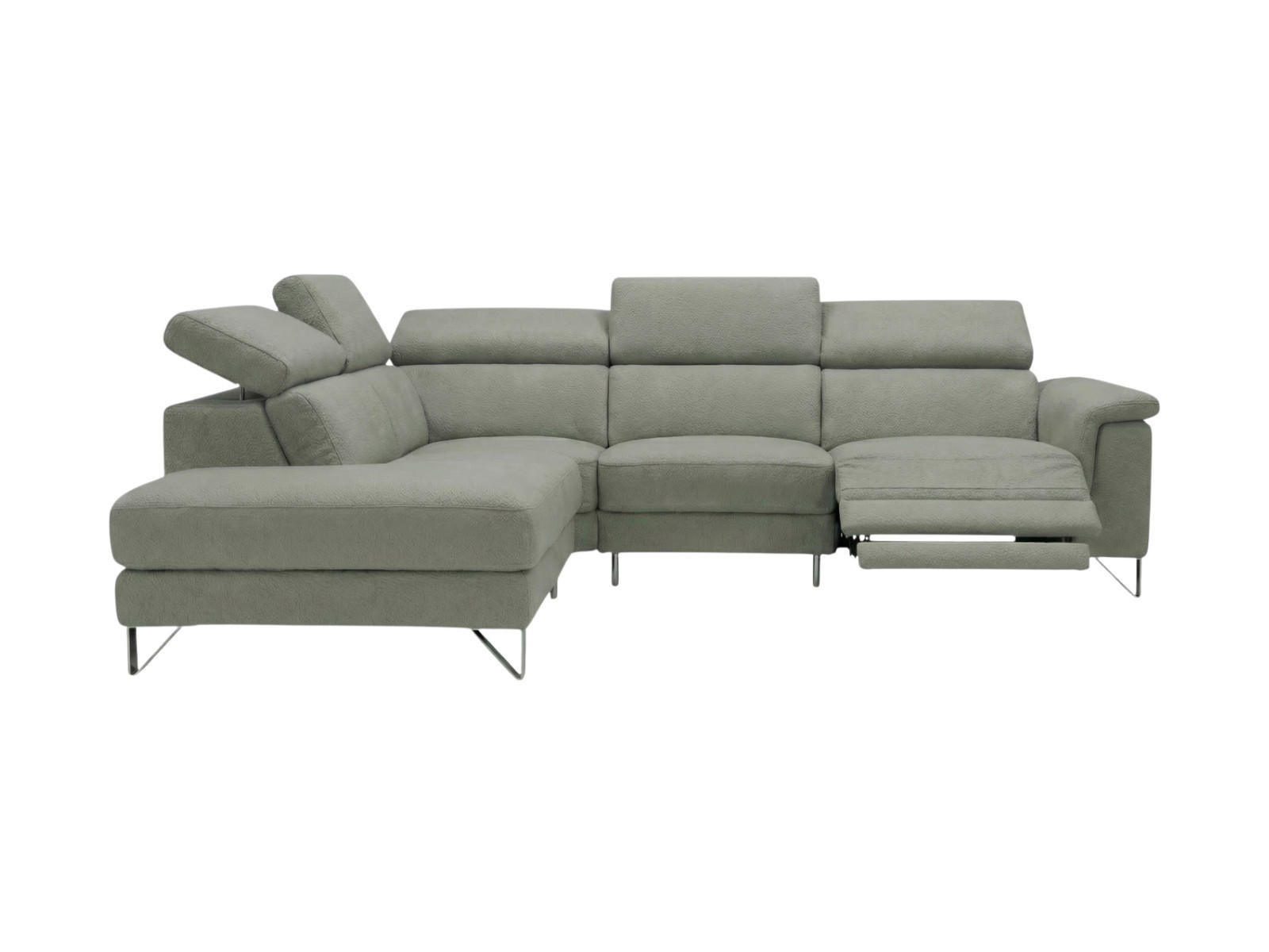 ECKSOFA Antares Echtleder mit 1 x Relaxfunktion Perlgrau - Hellgrau, Leder/Metall (224/276cm)