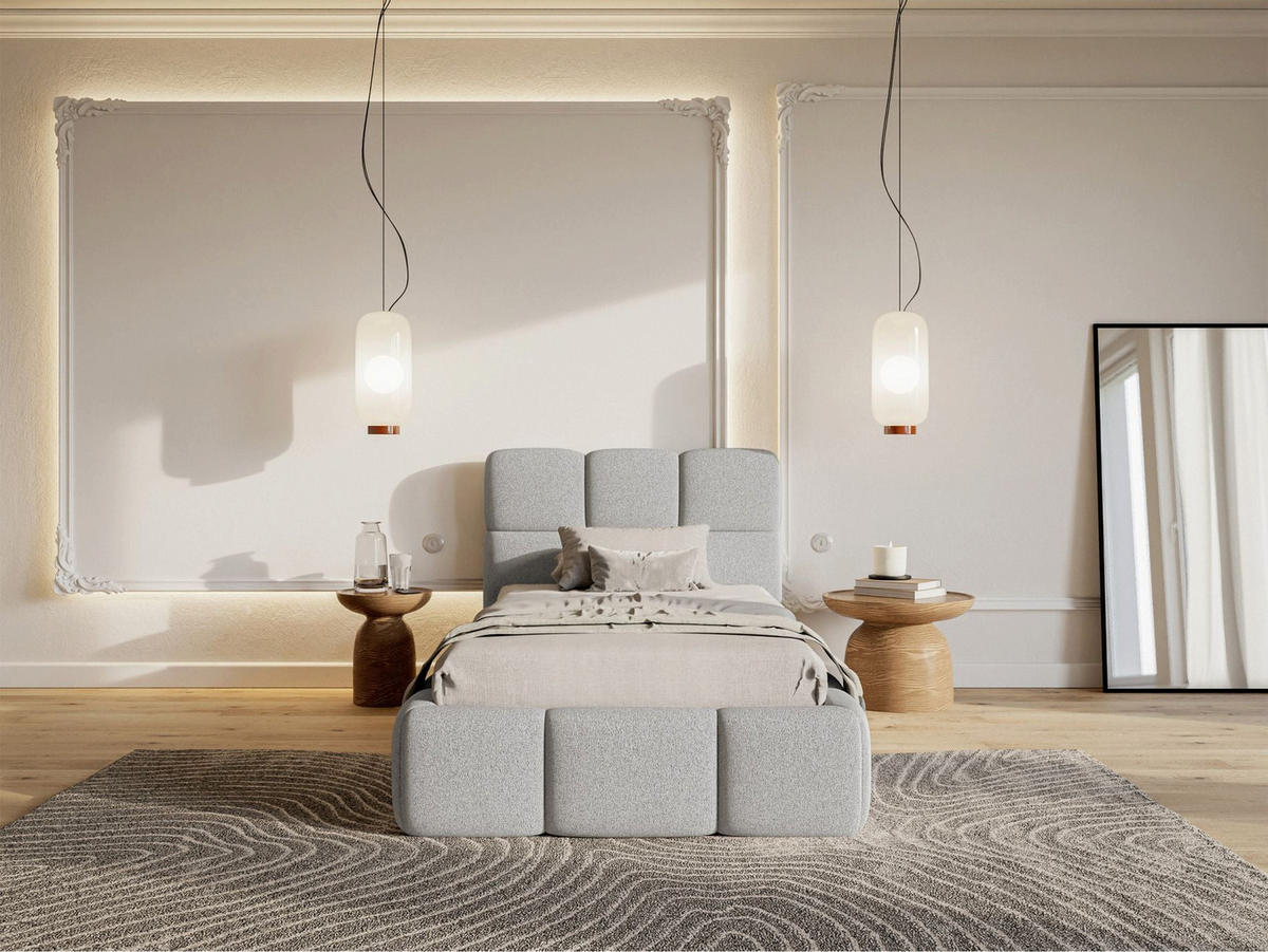 POLSTERBETT Cloudy Hellgrau Chenille, 90x200 cm - Hellgrau/Schwarz, Kunststoff/Textil (90/200cm) - Selsey