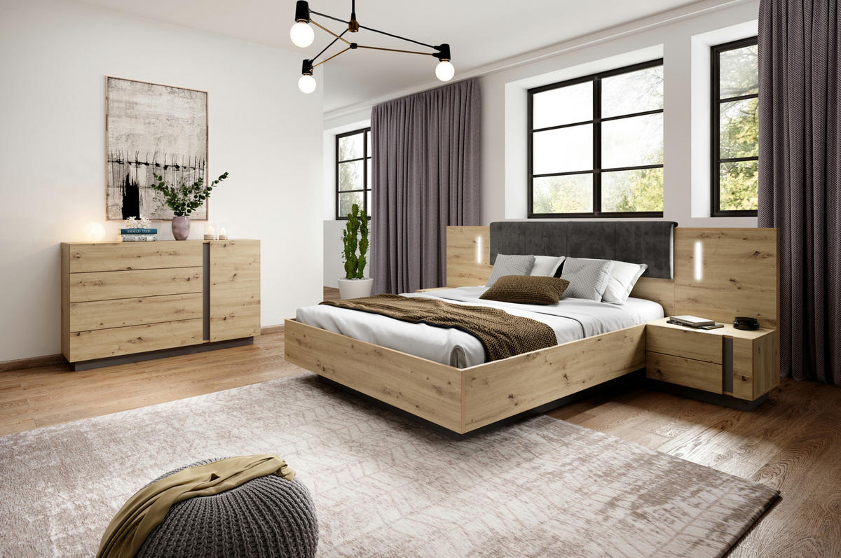 SIDEBOARD ANDEBU KOM4 ABS-Kante Eiche Eiche - Eichefarben/Braun, Glas/Holzwerkstoff (138/91/40cm) - Komodee