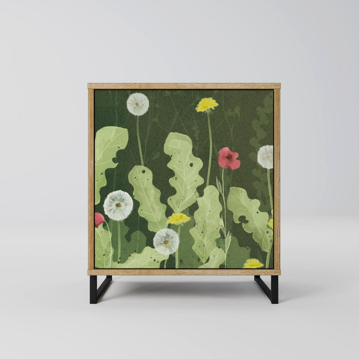 SIDEBOARD DANDELION AMUSE, Eichefarben, 57,5x42x72,5 cm, Schwarze Metallfüße - Eichefarben/Multicolor, Holzwerkstoff/Metall (57.5/72.5/42cm) - SpaceRebels