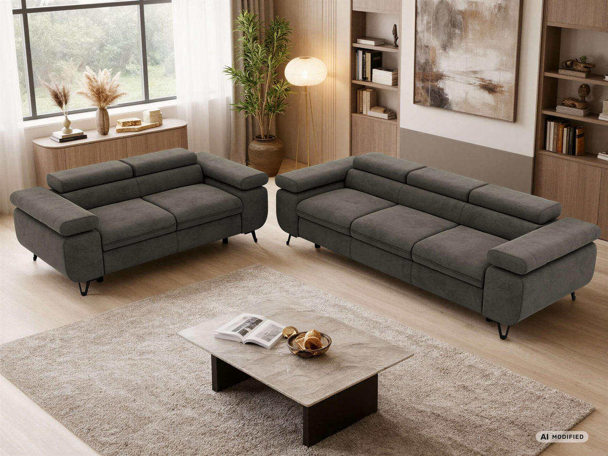 SEDACÍ SOUPRAVA PETER 2+3 - Tmavě šedá Samet - černá/tmavě šedá, kov/textil (262/76/99cm) - MKS