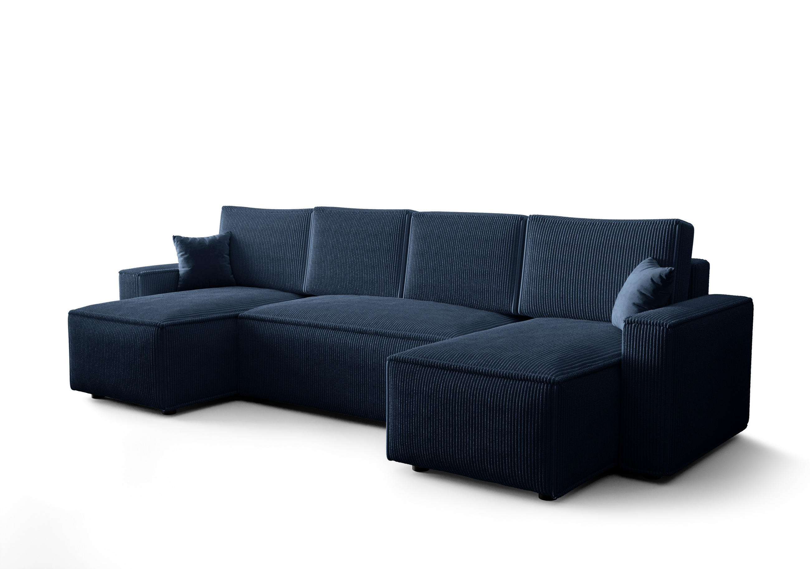 WOHNLANDSCHAFT U AMBRO Poso 05 mit Schlaffunktion U-Form, Sofa mit Stauraum - Blau, Textil (300/85/143cm) - Bedante