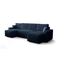 WOHNLANDSCHAFT U AMBRO Poso 05 mit Schlaffunktion U-Form, Sofa mit Stauraum - Blau, Textil (300/85/143cm) - Bedante