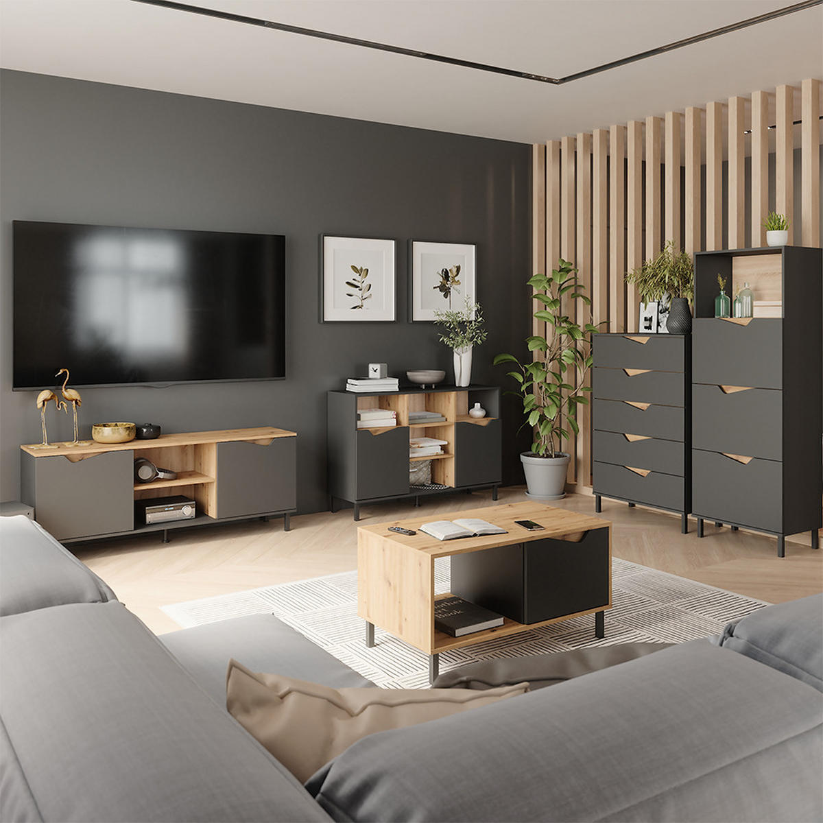 KREDENC Marelle Antracit/Artisan - antracitová, kompozitní dřevo (60/169.5/38cm) - Vicco