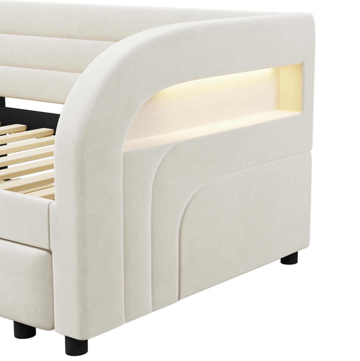 POLSTERBETT 90x200 cm in Beige mit Ausziehbett und LED-Beleuchtung - Beige, Textil (90/200cm) - IVMEU