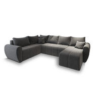 WOHNLANDSCHAFT MADISON XL L-S Hellgrau Dünner Stoff mit Schlaffunktion - Hellgrau, Holz (303/82/208cm) - MASSENO