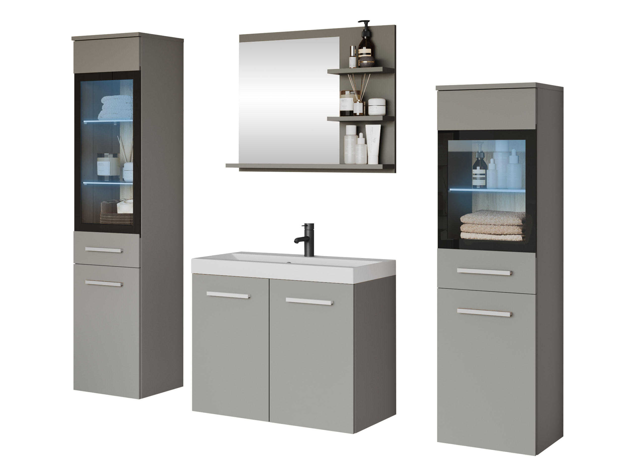BADMÖBEL-SET Madrit I mit RGB LED Beleuchtung - Grau, Holzwerkstoff (30/132/30cm) - MIRJAN24