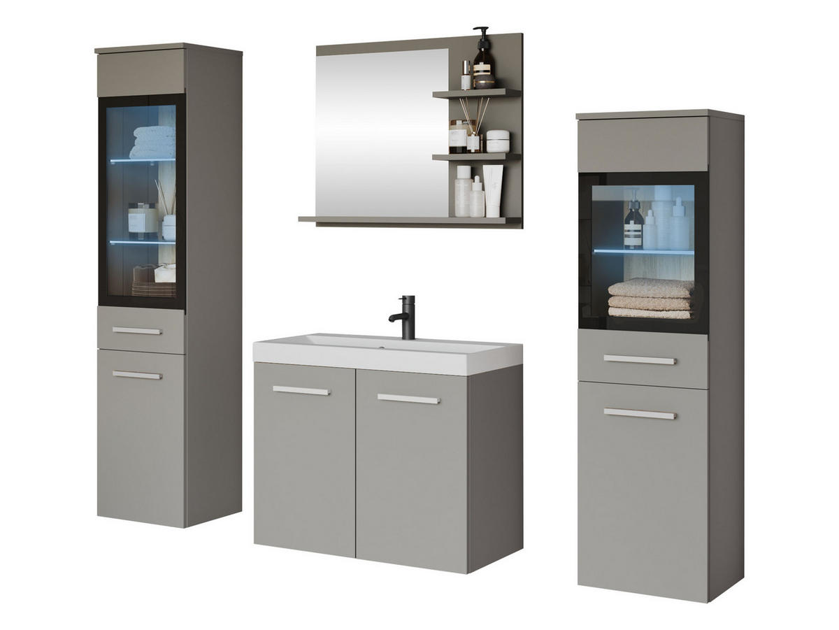 BADMÖBEL-SET Madrit I mit RGB LED Beleuchtung - Grau, Holzwerkstoff (30/132/30cm) - MIRJAN24