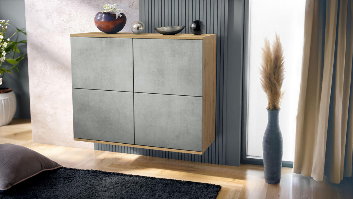 KOMMODE Rova Beton Oxid Optik - Hellgrau, Holzwerkstoff (92.5/73.5/35cm) - Vladon