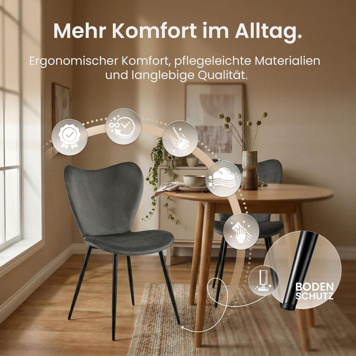 ESSZIMMERSTUHL Samt Anthrazit - Anthrazit/Schwarz, Textil/Metall (50/80/58cm) - CLP