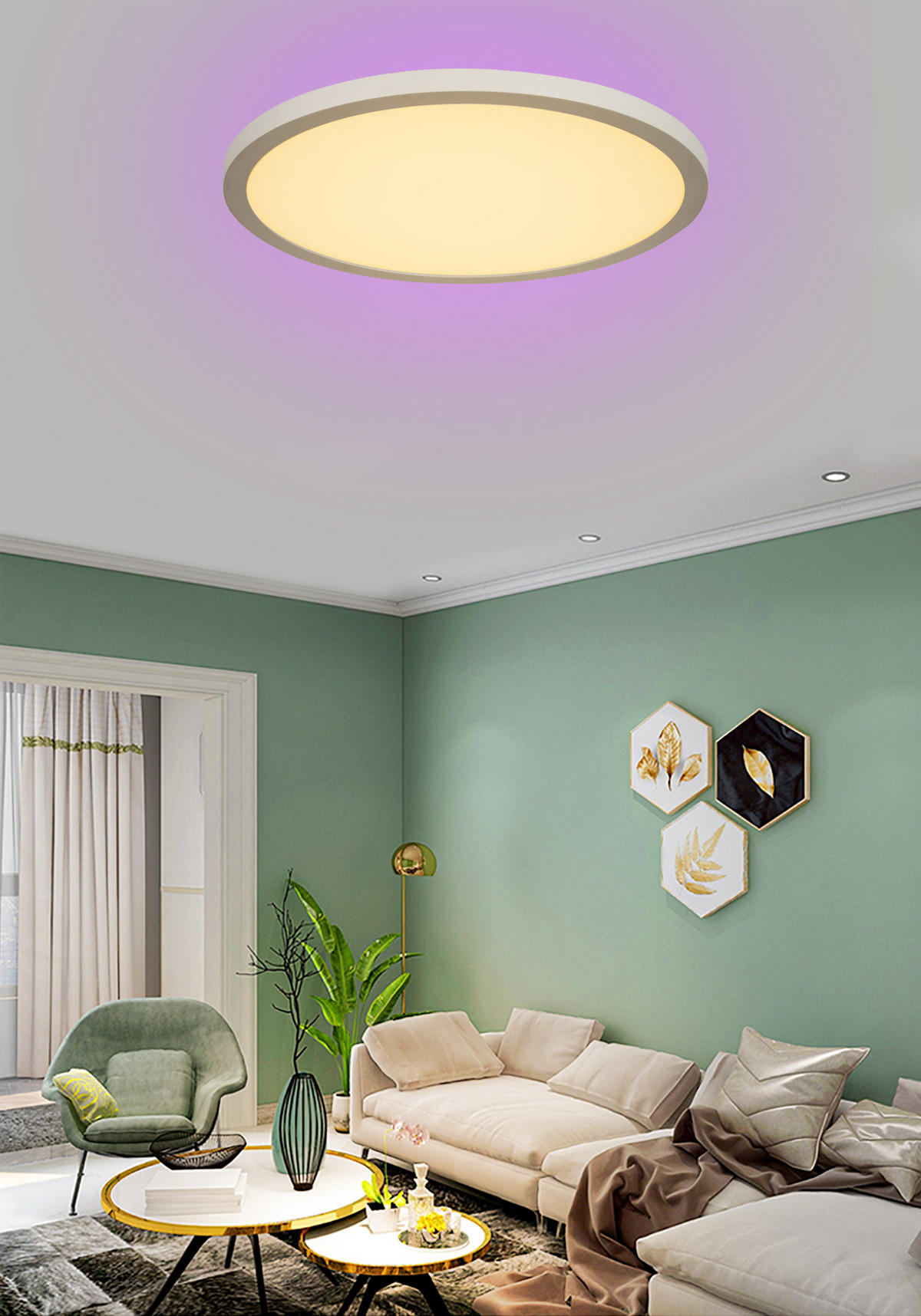 LED-DECKENLEUCHTE - rund 40cm mit RGB-Hintergrundbeleuchtung und Fernbedienung, dimmbar - Weiß, Kunststoff (5.5/40/40cm) - Northpoint