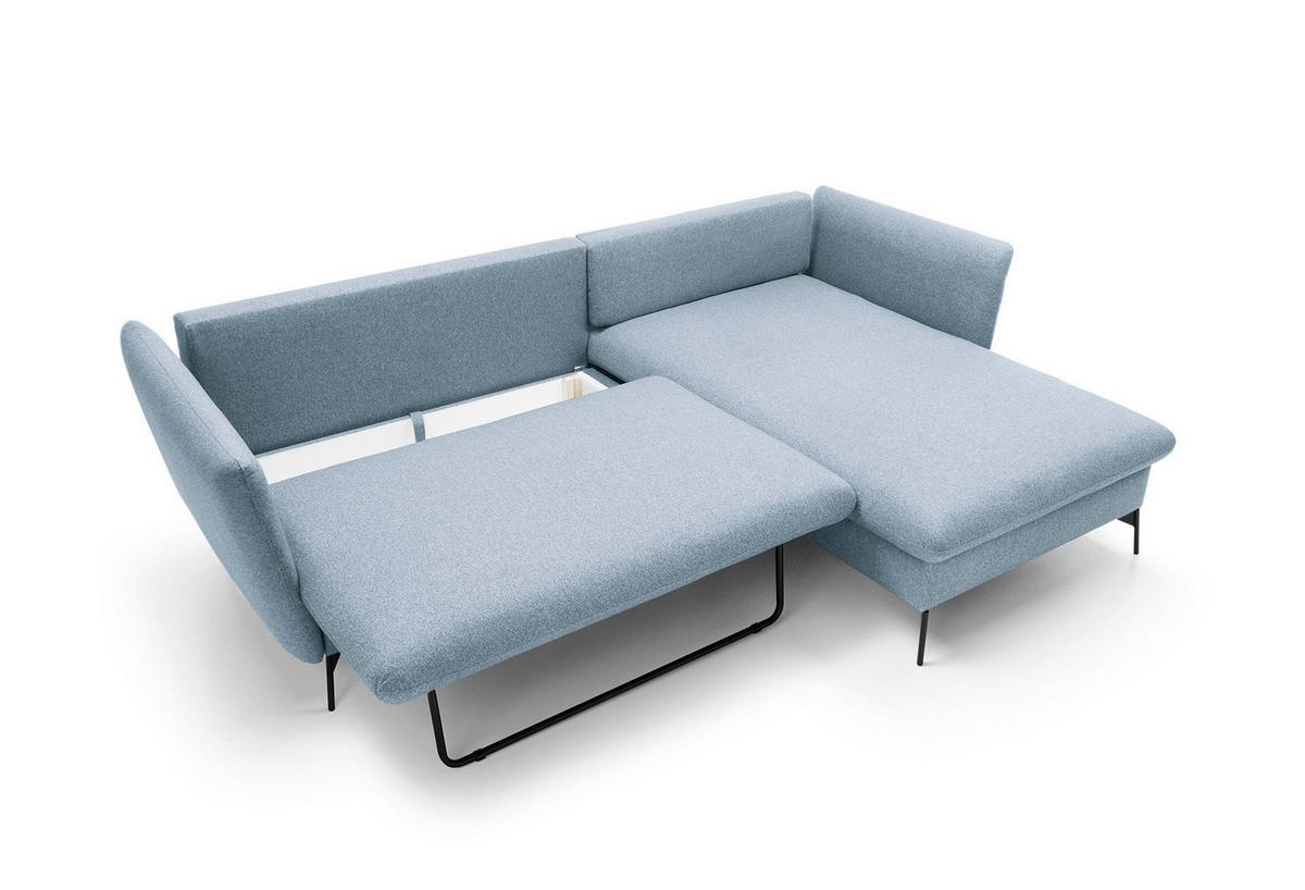 ECKSOFA FERRO Blau Geflochtener Stoff mit Schlaffunktion - Blau, Holz (258/167cm) - MASSENO