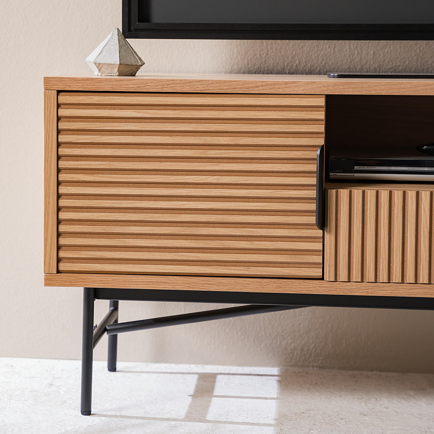 TV-LOWBOARD KNIVS - 120 CM - Eichefarben/Schwarz, Holzwerkstoff (120/50/40cm) - home24