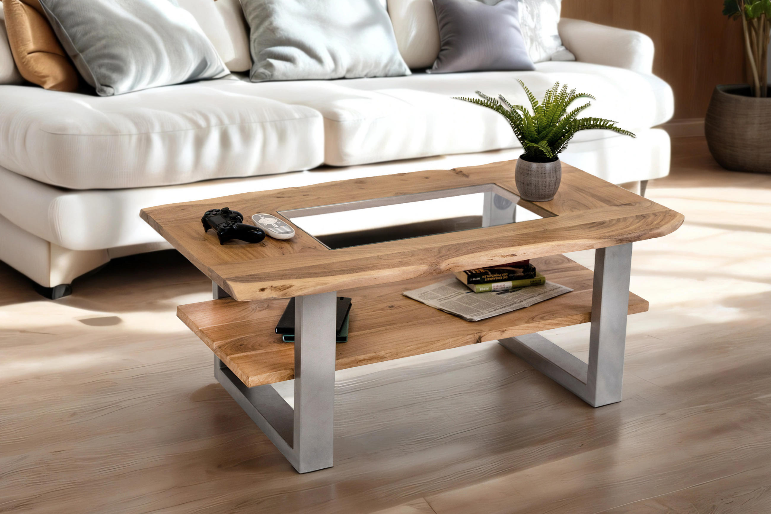 COUCHTISCH PATRICK - Transparent/Beige, Holz/Metall (65/115/46cm) - SAM
