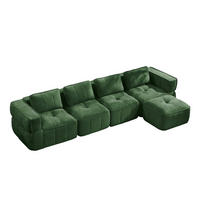ECKSOFA DE-34428 4-Sitzer L-Form mit Hocker Grün - Grün, Textil (162/344cm) - ComfortXL