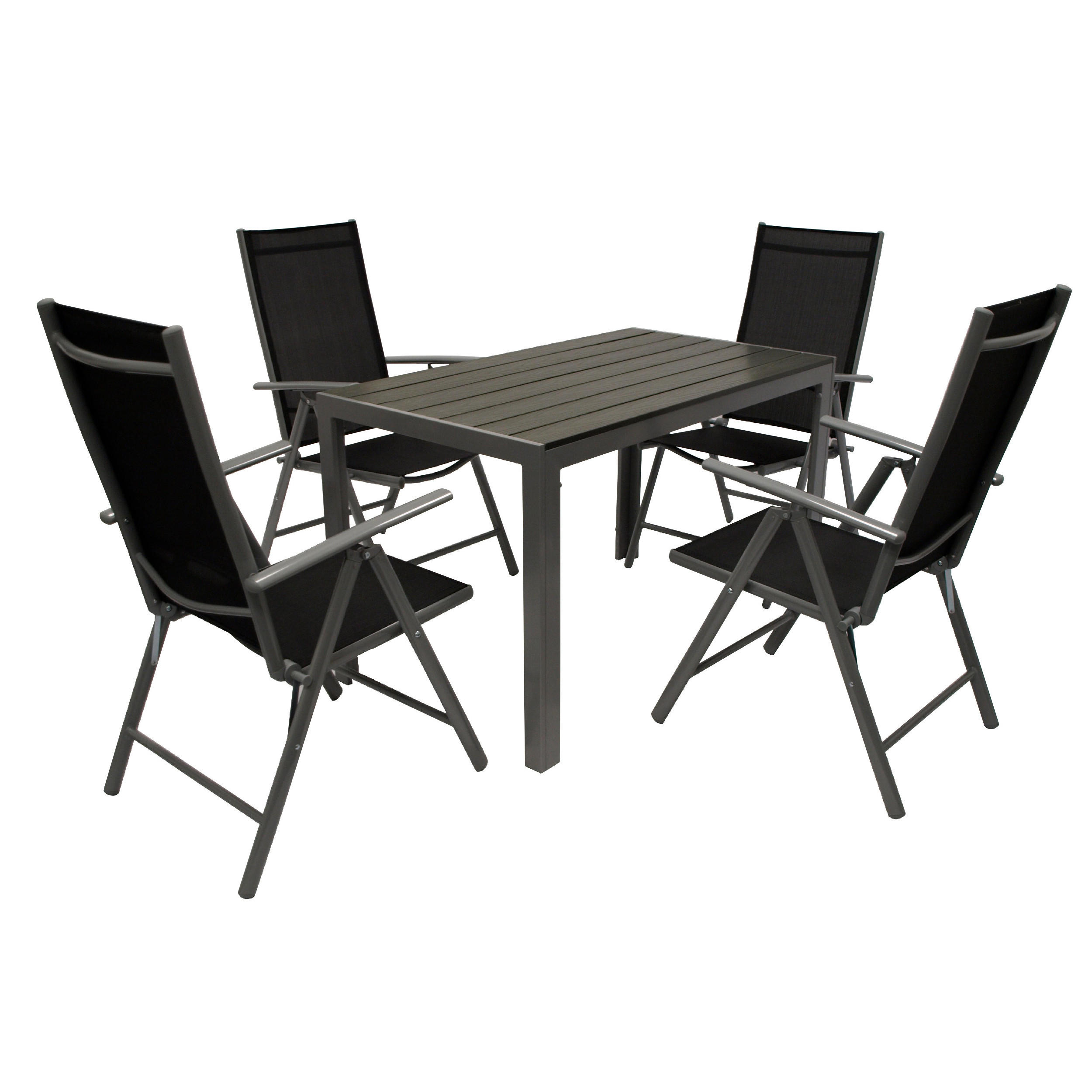 GARTEN-GARNITUR Ashford - 5-tlg. (4x Klappsessel mit Armlehnen, 1x Tisch 125x70cm), Gestelle aus Aluminium grau - Schwarz, Metall - TPFGarden