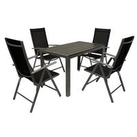 GARTEN-GARNITUR Ashford - 5-tlg. (4x Klappsessel mit Armlehnen, 1x Tisch 125x70cm), Gestelle aus Aluminium grau - Schwarz, Metall - TPFGarden