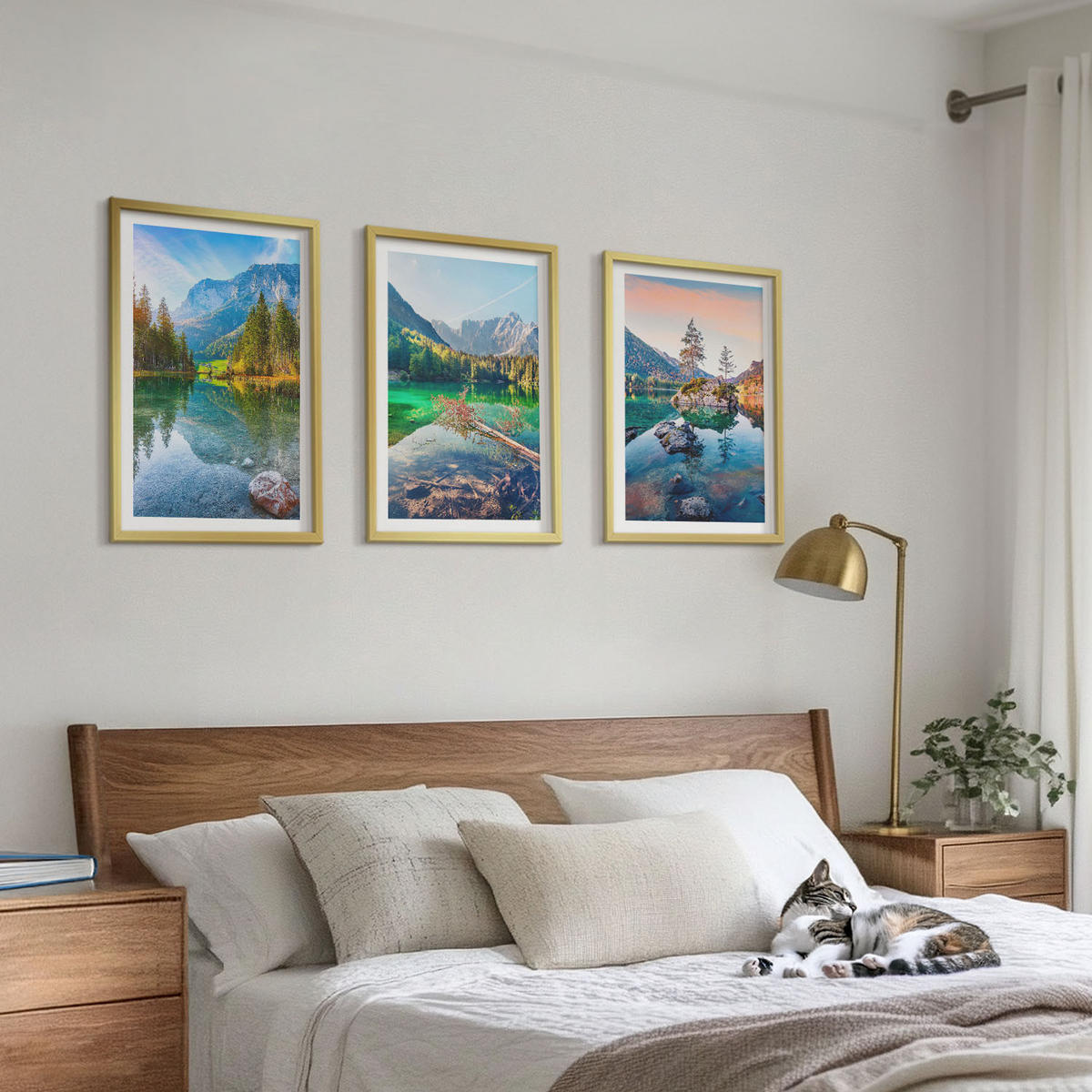 BILDER SET 3er Set - 40x60 cm Goldrahmen - Naturlandschaft der Bergseen - Goldfarben, Kunststoff (40/60cm) - TULUP