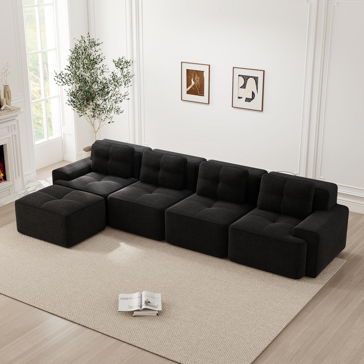 4-SITZER ECKSOFA Cord Schwarz - Schwarz, Textil (382/177cm) - WISHDOR