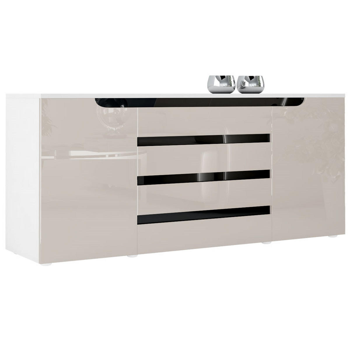 SIDEBOARD Sintra Sandgrau Hochglanz / Schwarz Hochglanz - Sandfarben, Holzwerkstoff (166/72/35cm) - Vladon