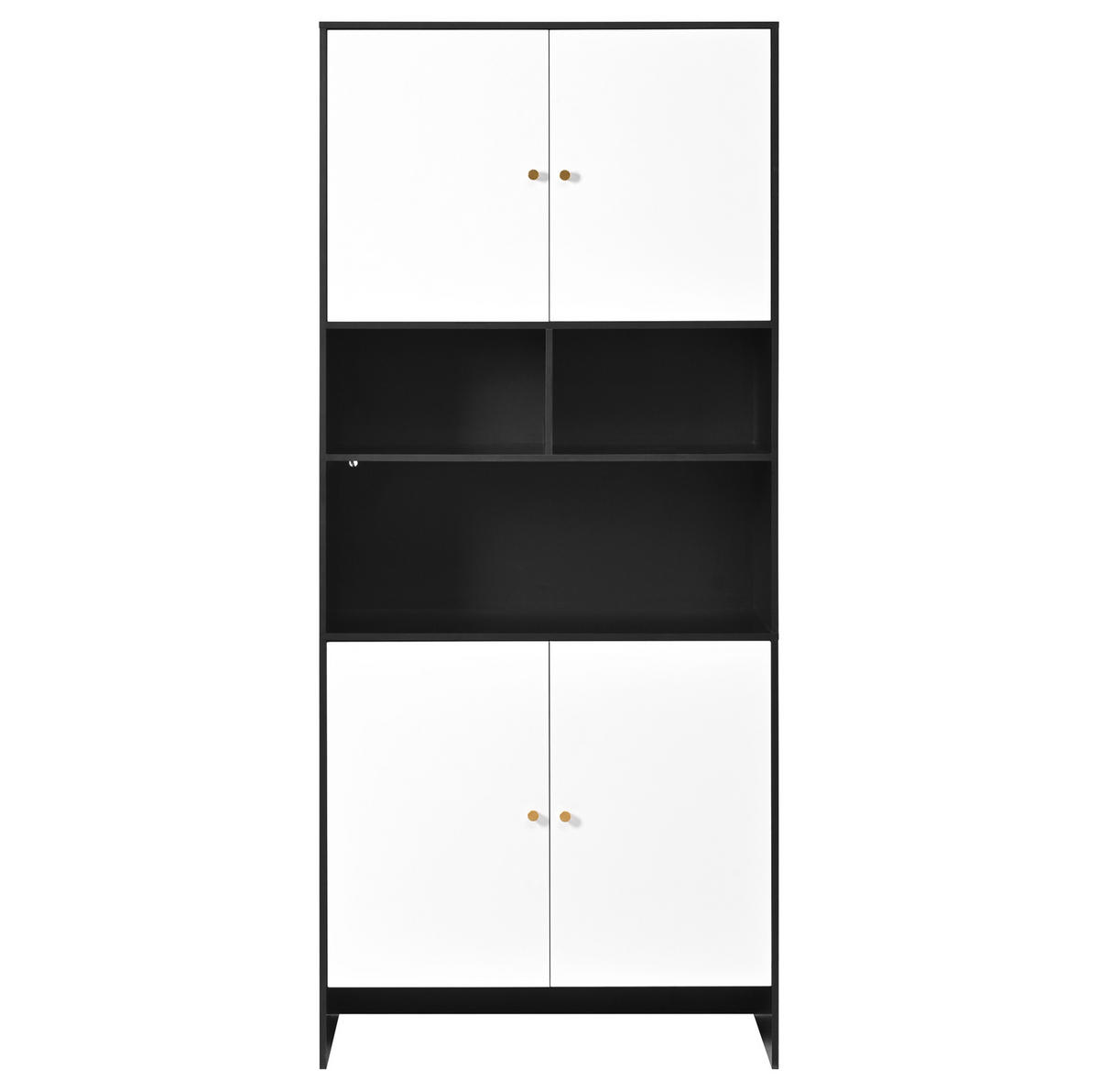 SIDEBOARD 80/40/185 cm mit 4 Türen & 3 offenen Fächern in Weiß/Schwarz - Weiß, Holzwerkstoff (80/185/40cm) - BEAOK