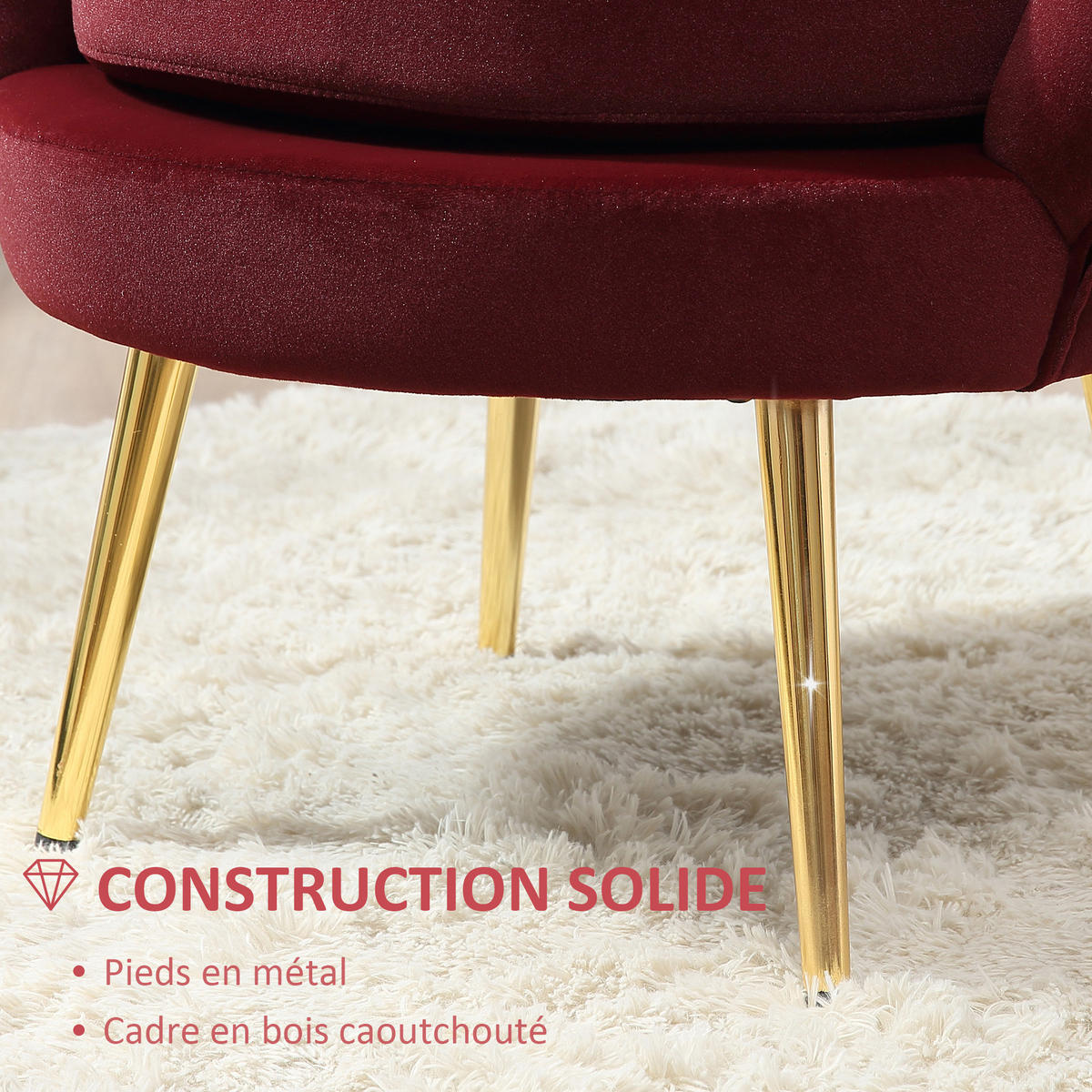 SESSEL DE-13421 Muschelform mit Samt & goldenen Metallfüßen Rot - Weinrot, Textil (67/74/76cm) - ComfortXL