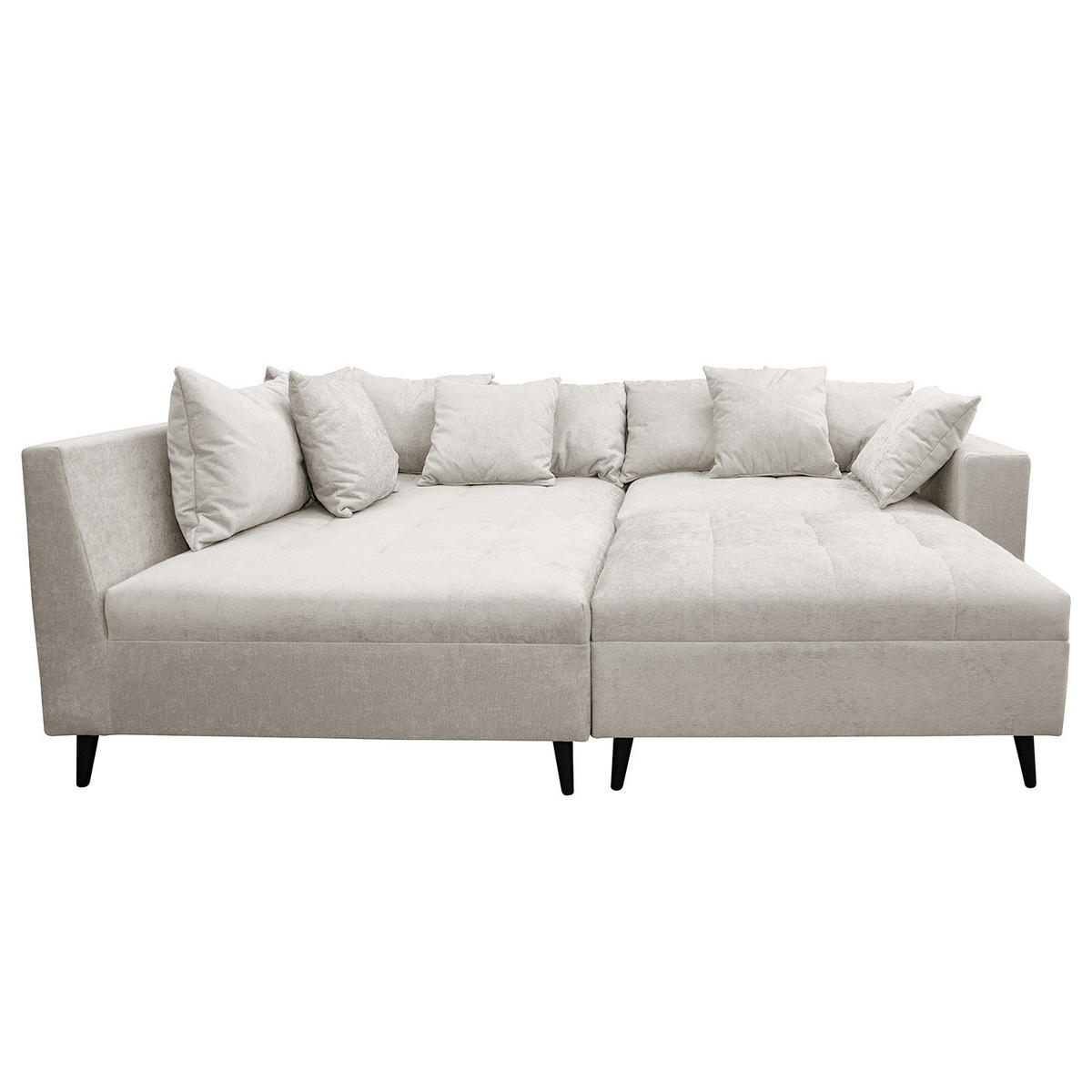 ECKSOFA mit Ottomane und Hocker - Schwarz/Grau, Birkenholz/Textil (247/174cm) - home24