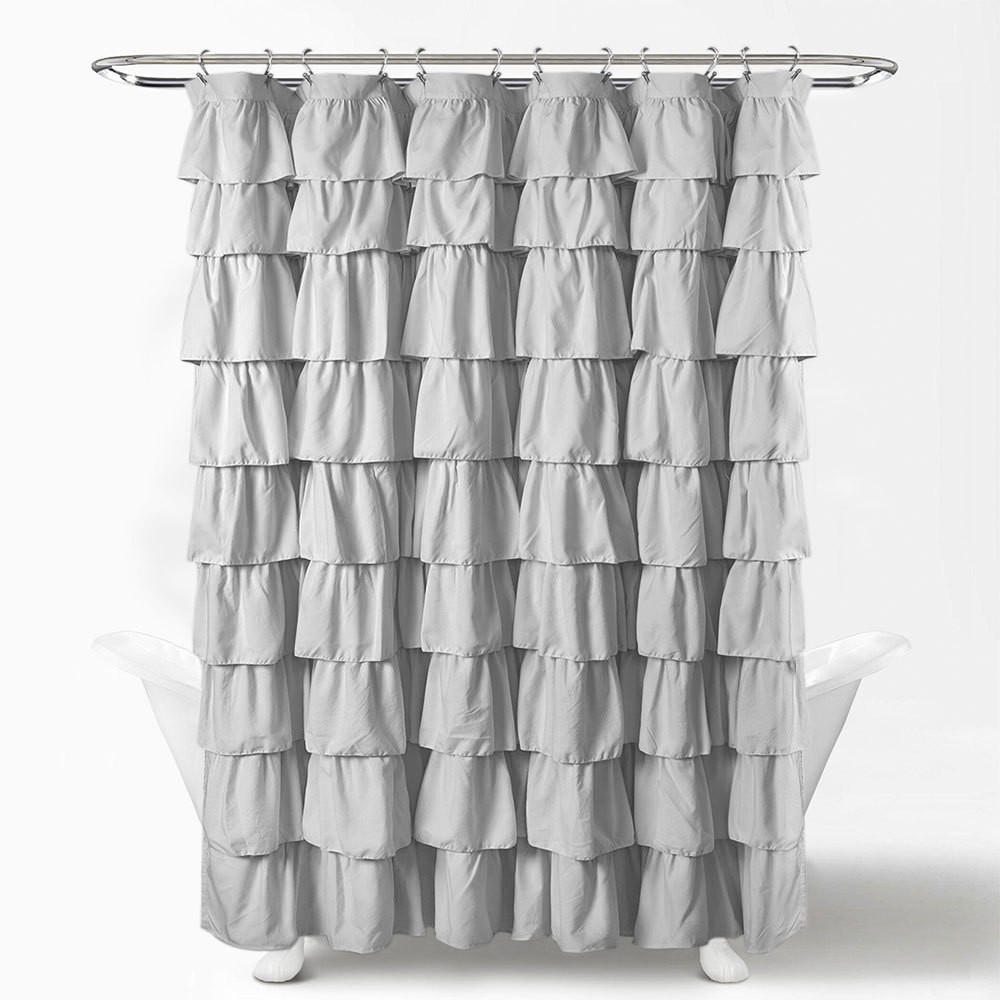 DUSCHVORHANG Stoff Grau Dekor Badezimmer Landhausstil modern 180 x 180 cm - Grau, Textil (180/180cm) - MCBOSON