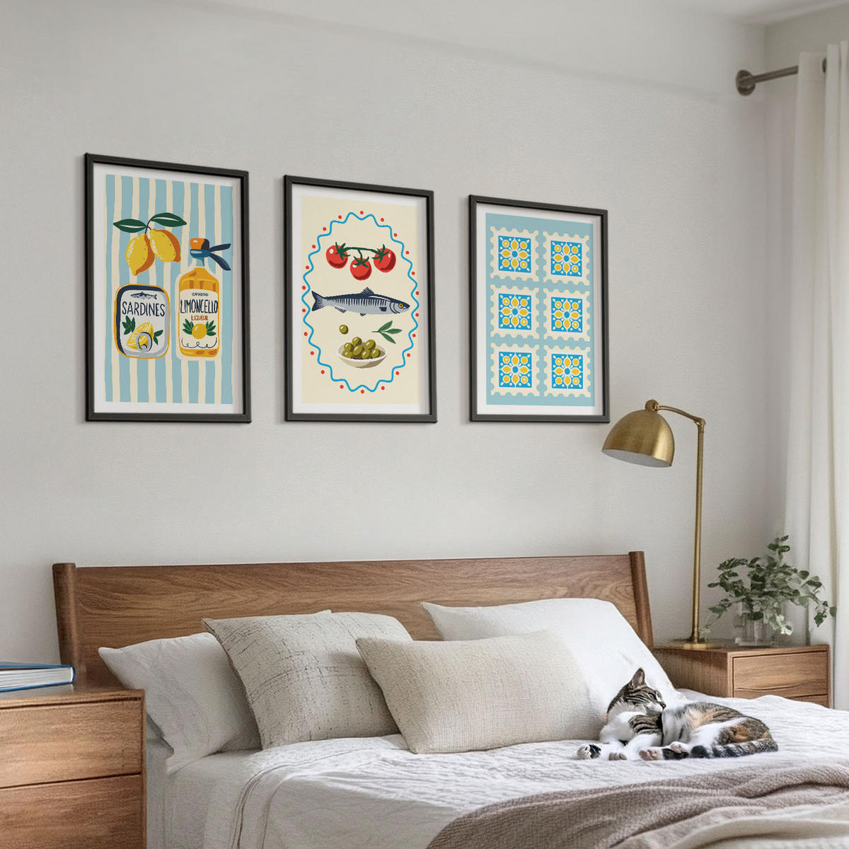 BILDER SET 3er Set - 40x60 cm Schwarzer Rahmen - Illustrationen von Küchen im mediterranen Stil - Schwarz, Kunststoff (40/60cm) - TULUP