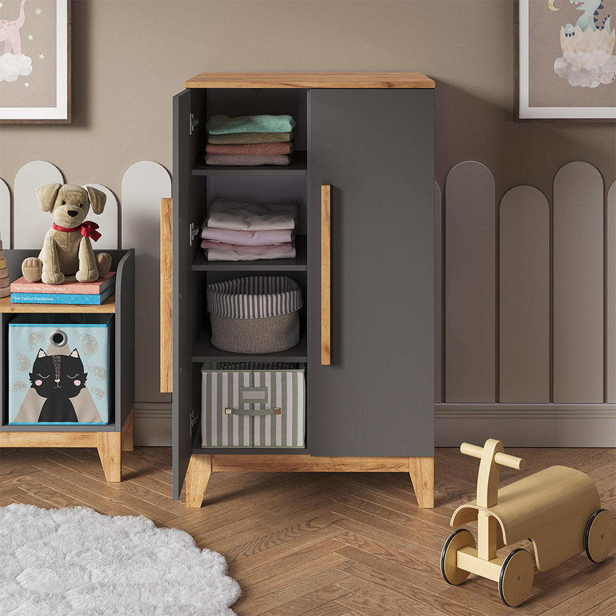 KINDERKLEIDERSCHRANK Malia Grau/Artisan 70 x 120 cm - Grau, Holzwerkstoff (70/120/53.4cm) - VitaliSpa