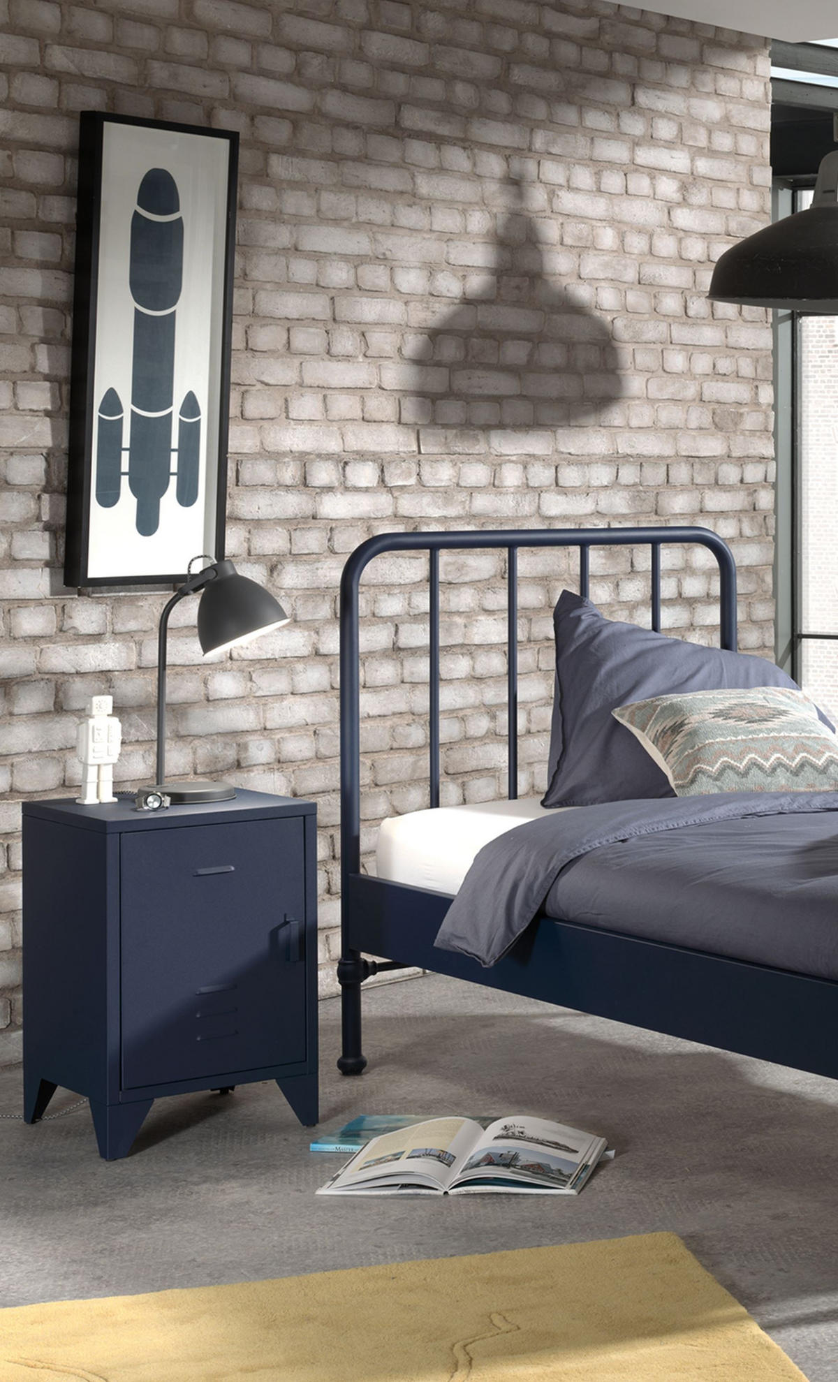 NACHTKOMMODE Kay 40x40x60 Industrial Design aus Metall Blau - Blau, Metall (40/60/40cm) - 58aufmkessel