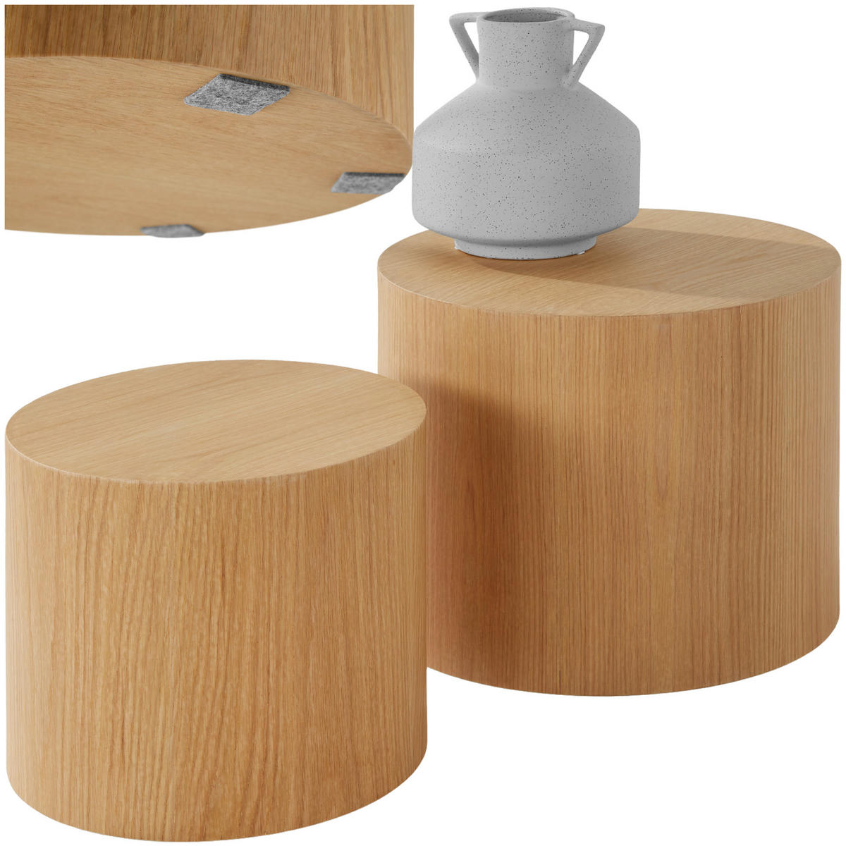COUCHTISCHE 2er Set Danny,rutschfeste Bodenschoner,Eiche hell - Eichefarben, Holz (48/48/38cm) - tectake
