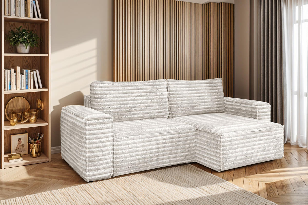 ECKSCHLAFSOFA Bohoo-Ecksofa mit Schlaffunktion stoff Velo Ecru Rechts - Ecru, Holz/Textil (248/140cm) - Kaiser Möbel