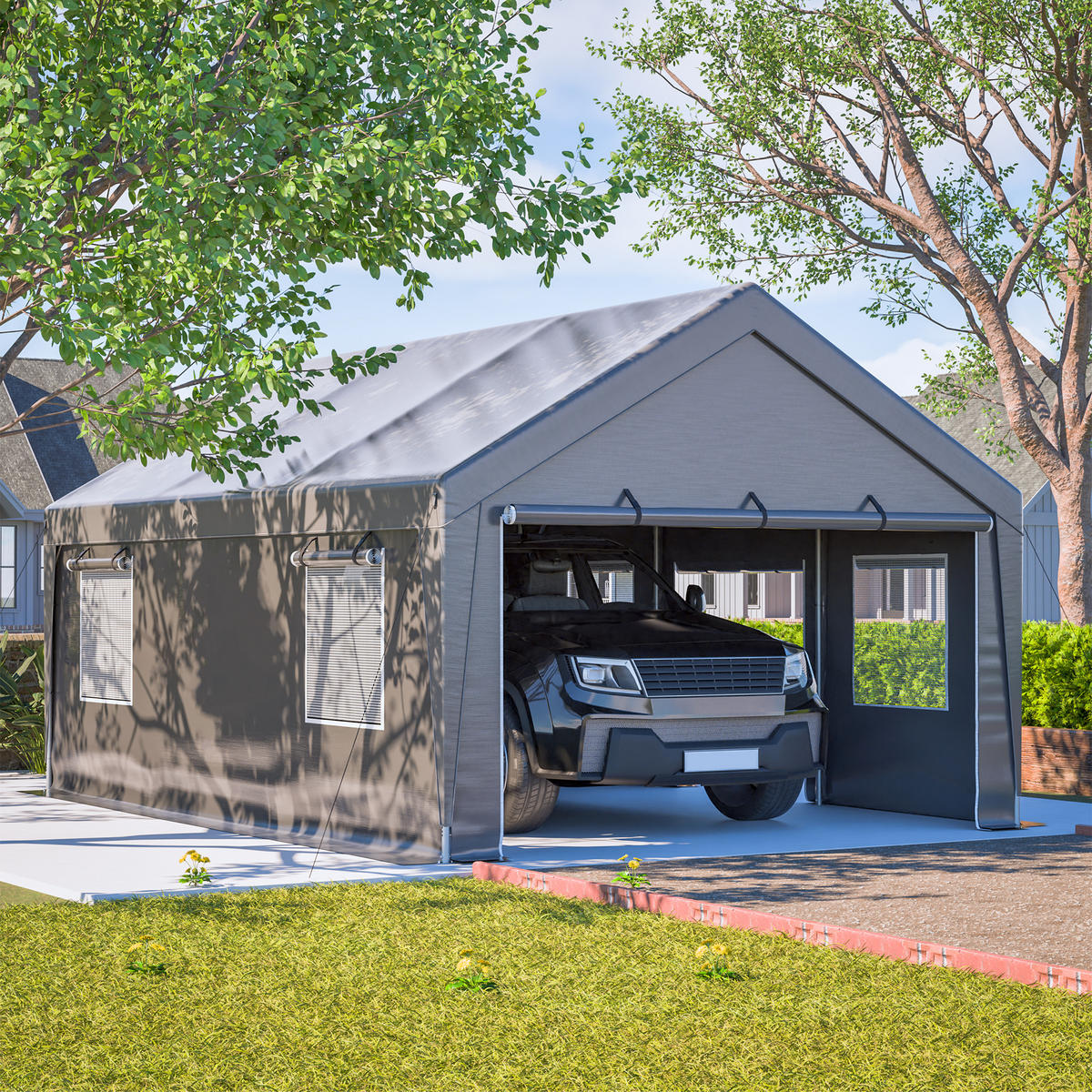 ZELTGARAGE Allwetter-Garage Grau 6 x 4 x 3 m - Grau, Metall (396/300/611cm) - ComfortXL