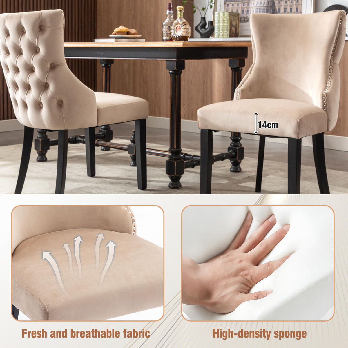 STUHL mit Samtbezug stabil Beige 41x50x91 cm Textil - Beige, Textil (41/91/50cm) - SONNENH