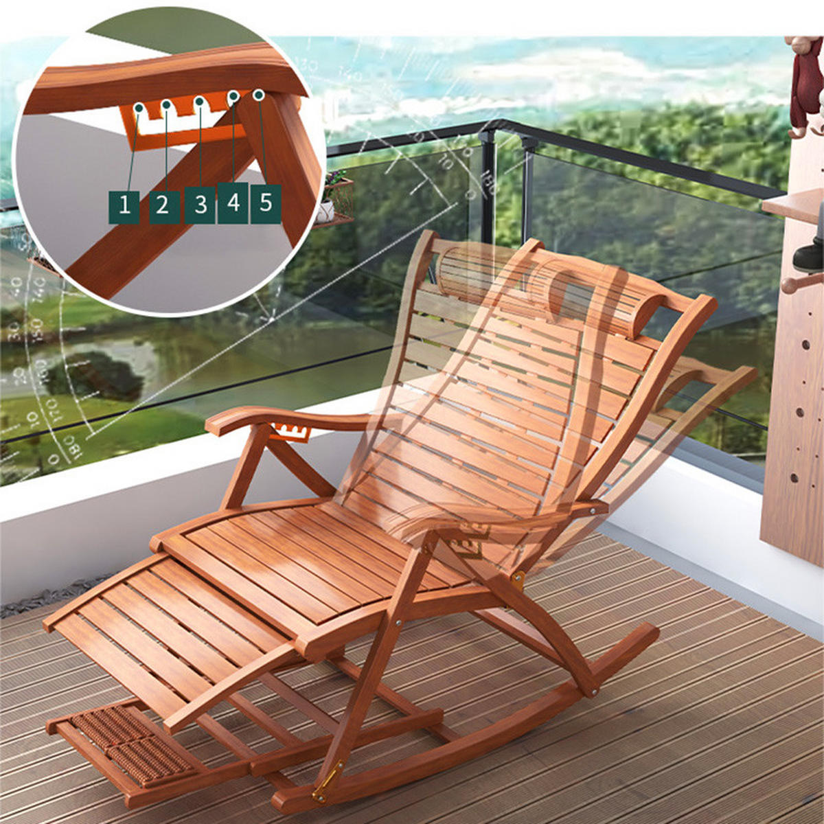 GARTENSCHAUKELSTUHL Relaxsessel aus Bambus Stahl in Braun für Garten Balkon klappbar verstellbar 47 x 95 x 72-108 cm Belastbarkeit 150 kg - Braun, Metall (47/108/95cm) - Livingandhome