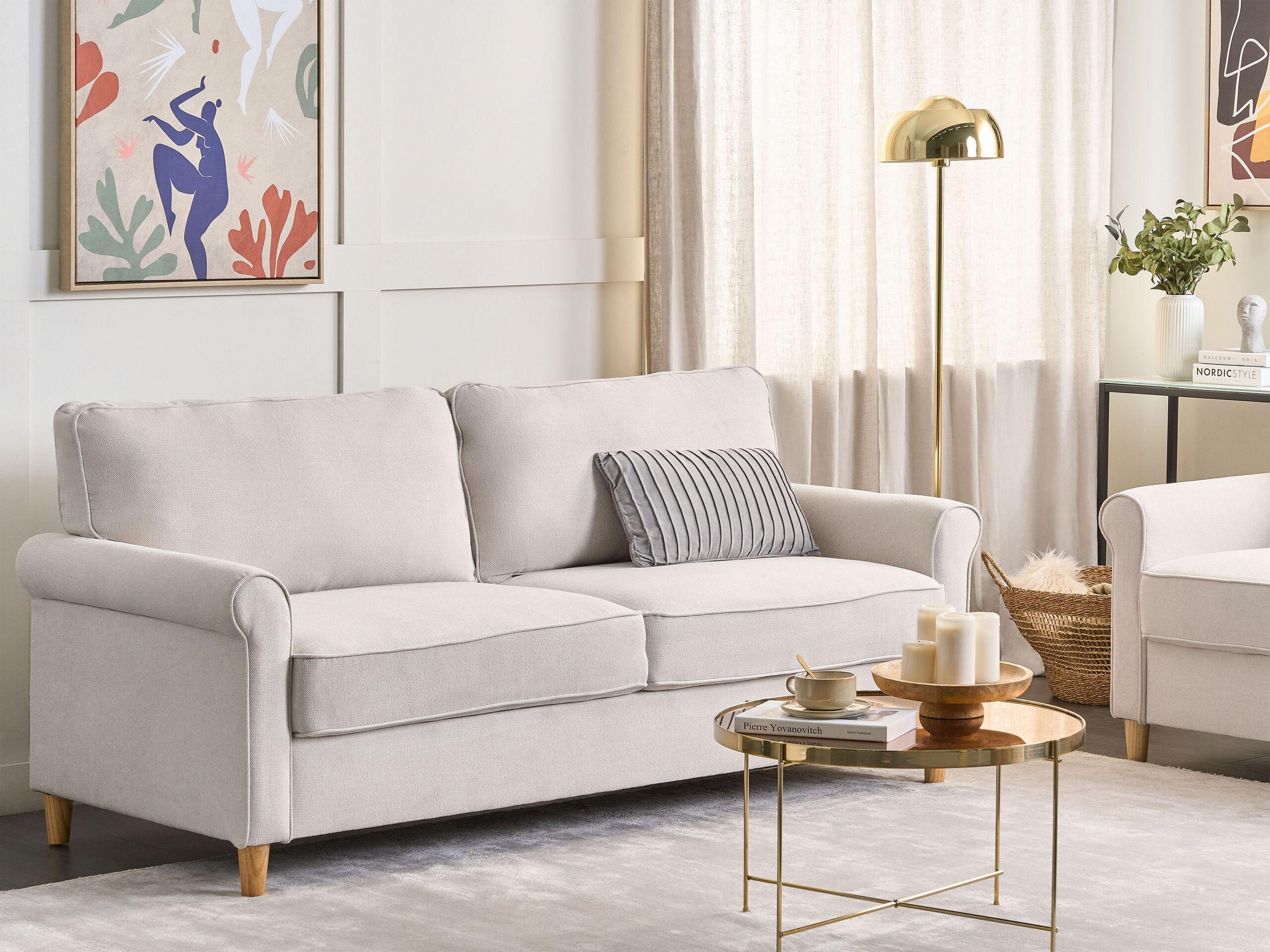 3-SITZER-SOFA Stoff helles Beige Ronneby - Hellbraun/Beige, Textil (190/88/78cm) - Beliani