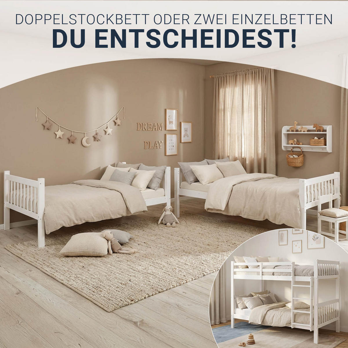 ETAGENBETT mit Lattenrost 90/200 cm Weiß - Weiß, Holz (90/200cm) - Homestyle4u