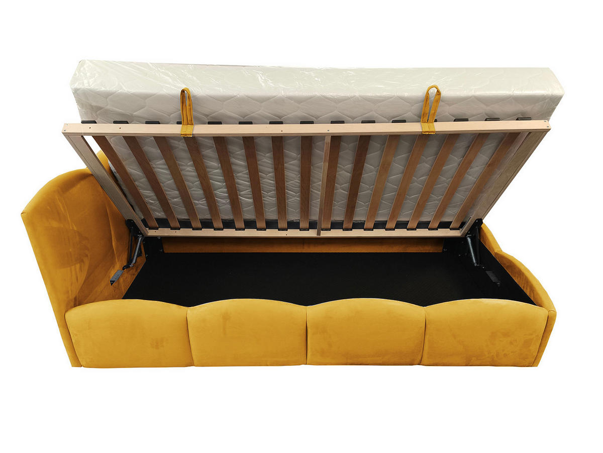 KINDERBETT TIM 90x200 rechts Honigfarbe mit Bettkasten & Rausfallschutz - Honig, Textil (90/200cm) - KS Home Concept