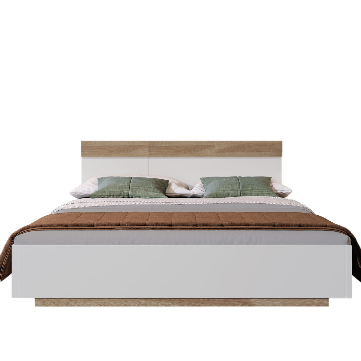 POSTEĽ 205/164/90,5 cm z dreva biela/dub Sonoma, s roštom a úložným priestorom - biela, kompozitné drevo (160/200cm) - BEAOK