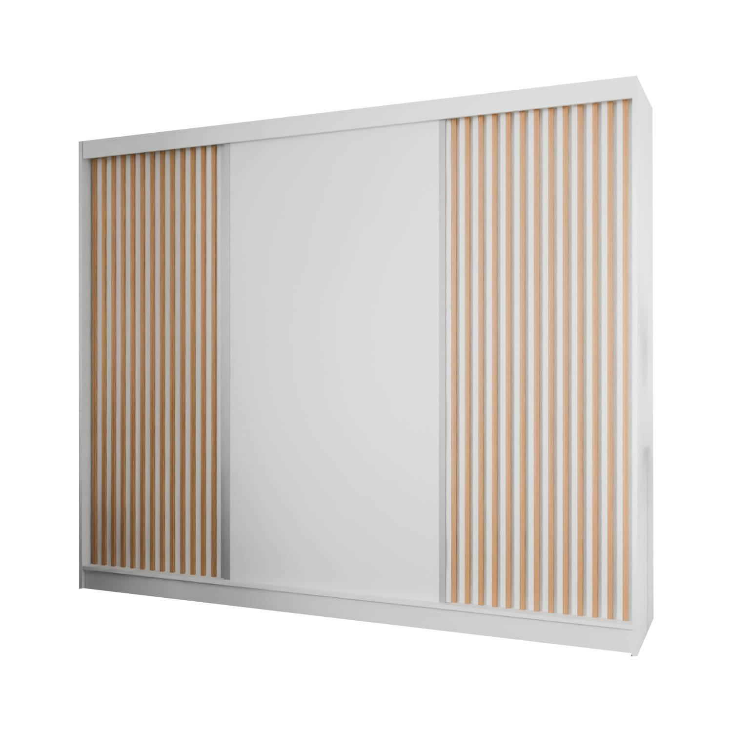 SCHIEBETÜRENSCHRANK LAMELIS - Eiche Wotan/Weiß, Holzwerkstoff (250/215/61cm) - Meblini