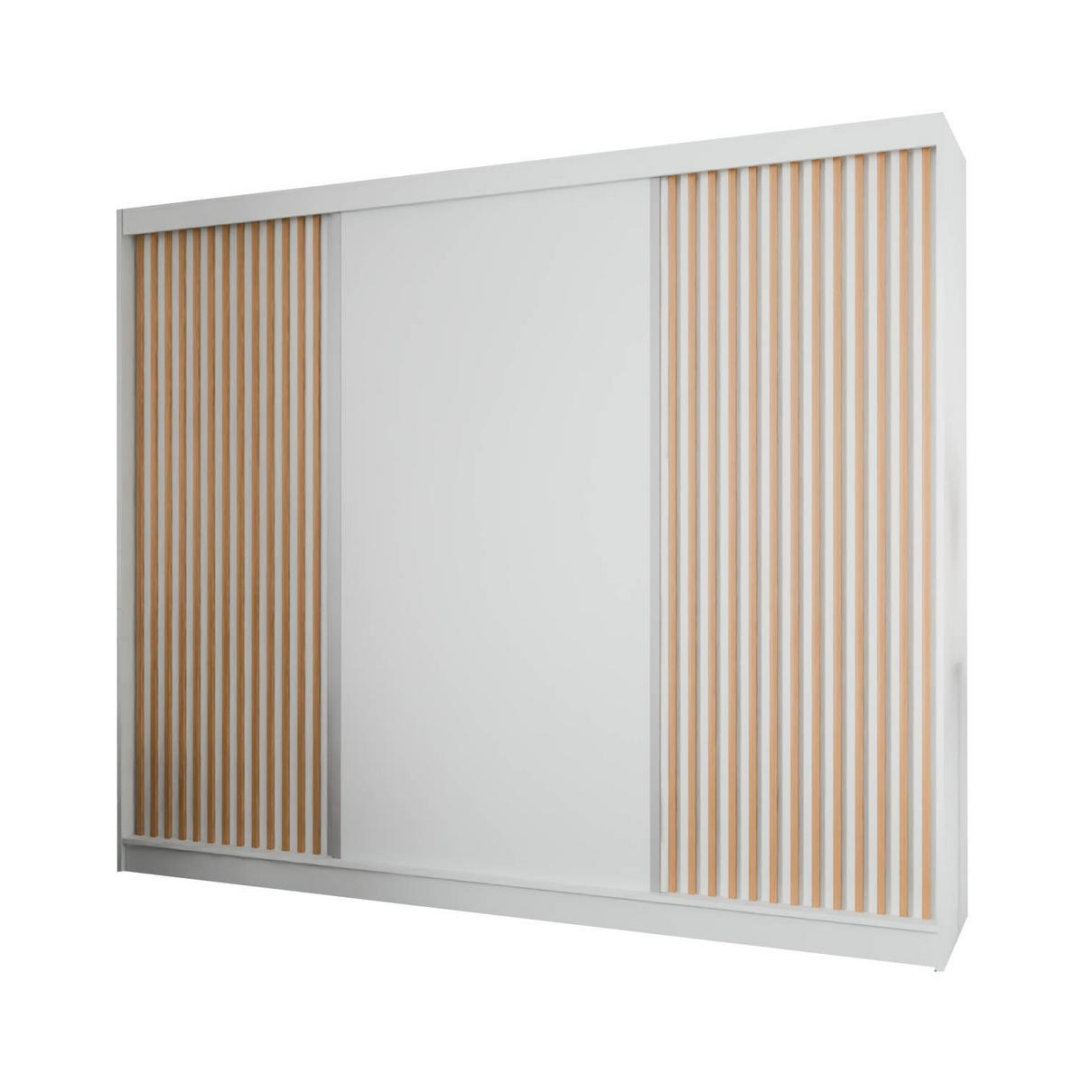 SCHIEBETÜRENSCHRANK LAMELIS - Eiche Wotan/Weiß, Holzwerkstoff (250/215/61cm) - Meblini